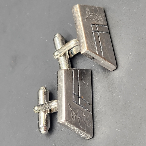 Vintage Anson cufflinks men's silver tone engraved bullet back formal classic - Picture 4 of 6